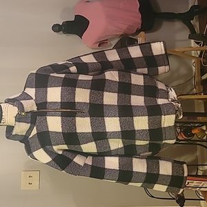 Old Navy White and Black Plaid check XXL Sherpa Half Zip Up Jacket